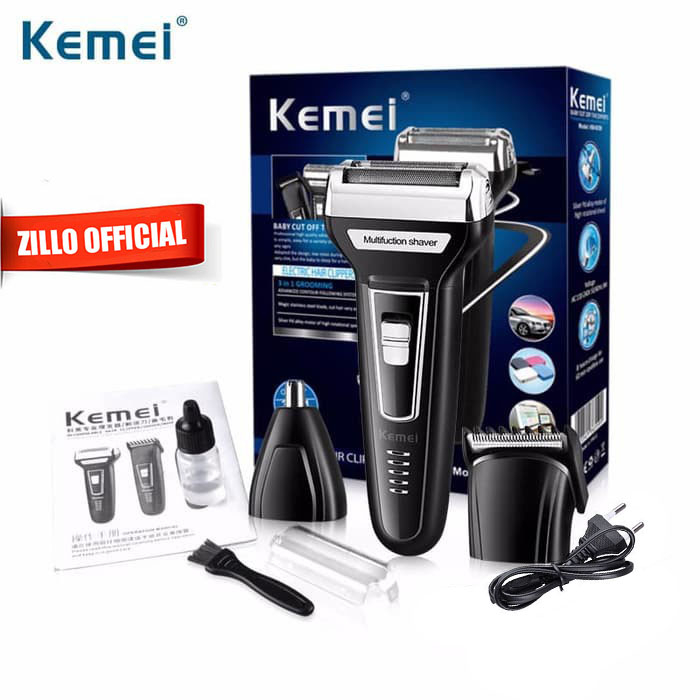 ZILLO Mesin Cukur 3in1 Multifungsi KEMEI Trimmer Shaver Cas Elektrik Untuk Rambut Kepala Kumis Jenggot Bulu Hidung