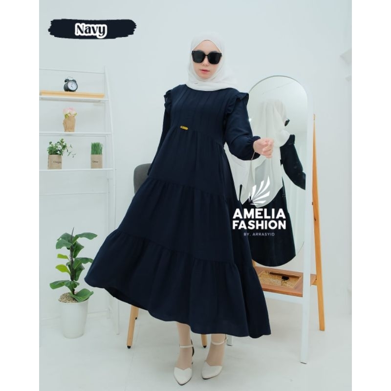 NAILA MIDI DRESS ORI AMELIA FASHION OUTFIT REMAJA MODERN KEKINIAN DRESS LEBARAN CRINGKLE TERBARU