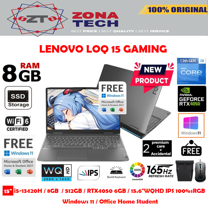 Lenovo LOQ Gaming - i5-13420H 8GB 512GB SSD RTX4050 6GB 15.6&quot;WQHD IPS 100%sRGB 165Hz W11 OHS