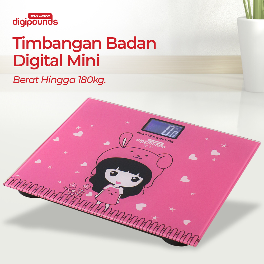 Taffware Digipounds Timbangan Badan Mini Digital Kartun 180Kg - SC-01 - Pink