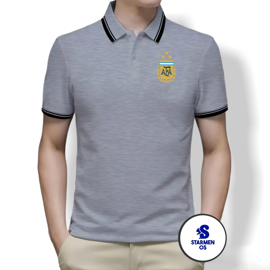 Kaos Polo Shirt Pria Kerah List Putih Logo ARGENTINA 3 STAR