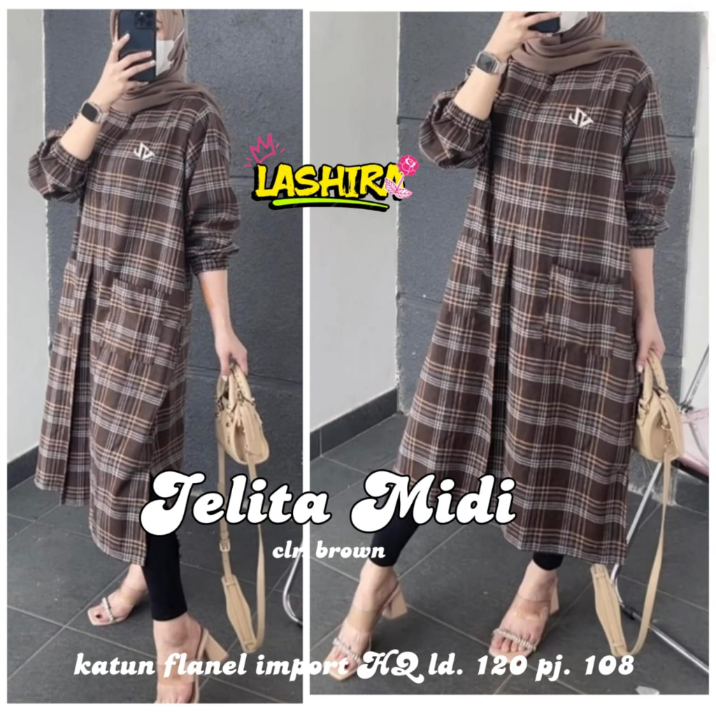 bella tunik midi dress dres pakaian baju atasan longtunik longdress panjang selutut katun adem motif