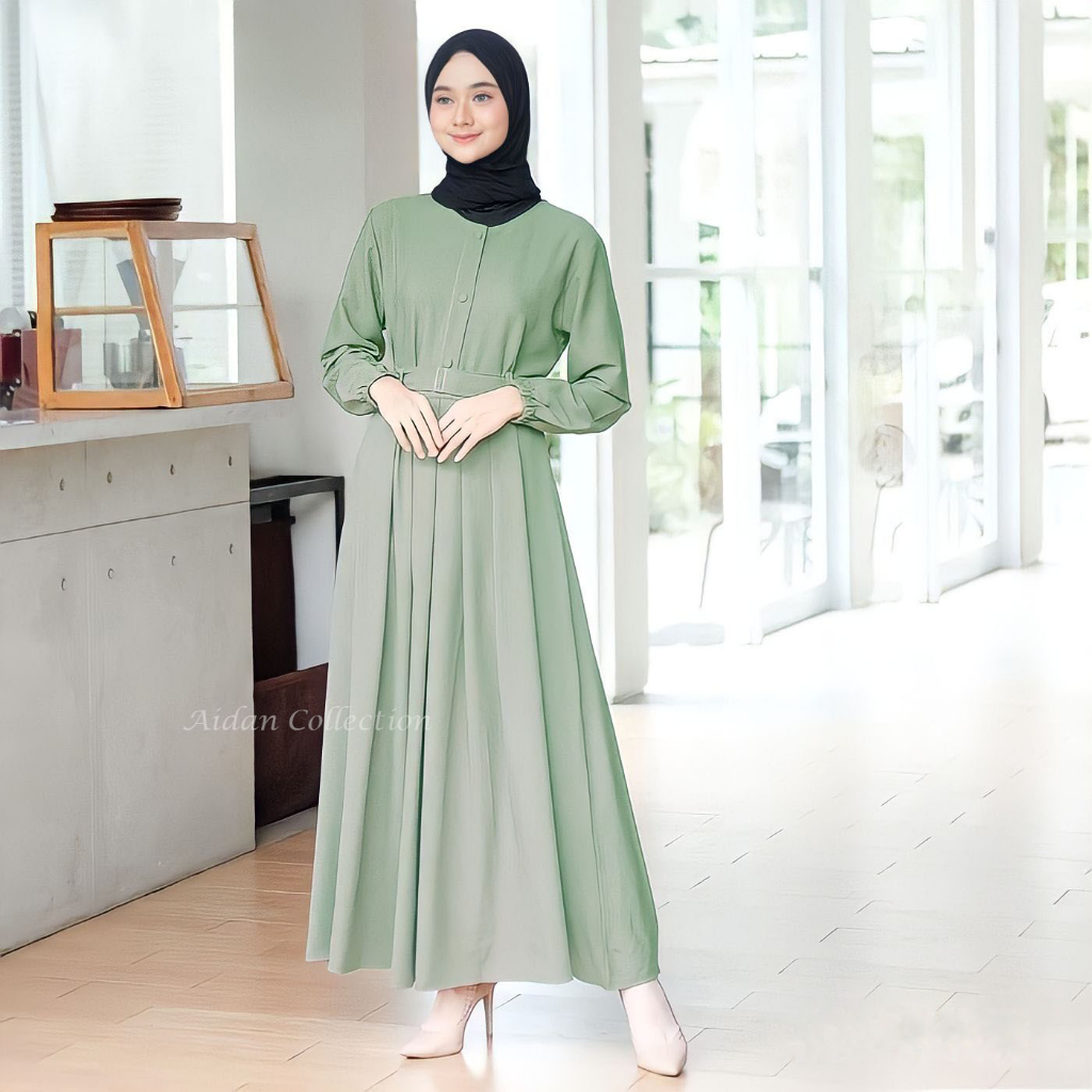 Gamis Model Monna Belt Moscrepe Premium Simple Elegan Terbaru Busui Jumbo Kekinian Lesti