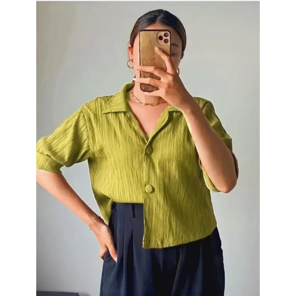 Soya Crop Kemeja Atasan Wanita Koren Style