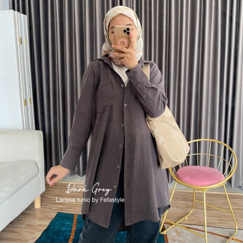 Kemeja Wanita Linen / Kemeja Oversize / Outer Linen Basic - Larissa By Fefa Style