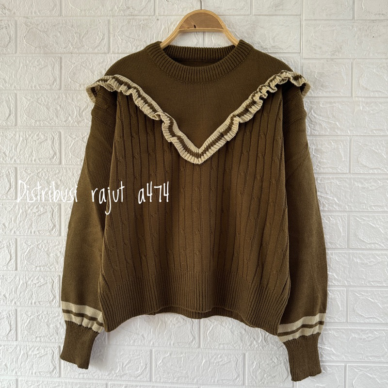 SAIRA SWEATER RAJUT RENDA MOTIF CABLE STRIPE ATASAN WANITA LENGAN PANJANG