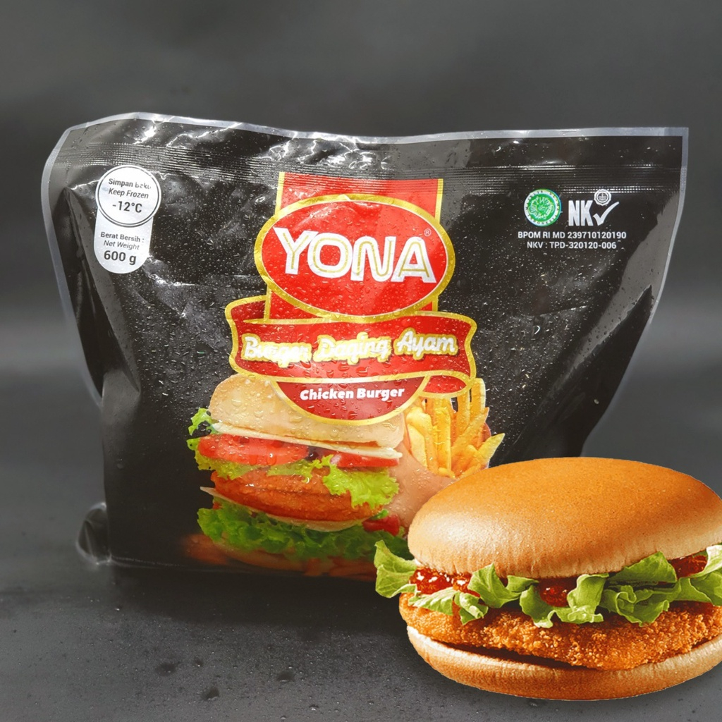 Yona Chicken Burger 600Gr | Daging Burger Ayam Yona| Isi 10Pcs - Yona Burger Daging Ayam