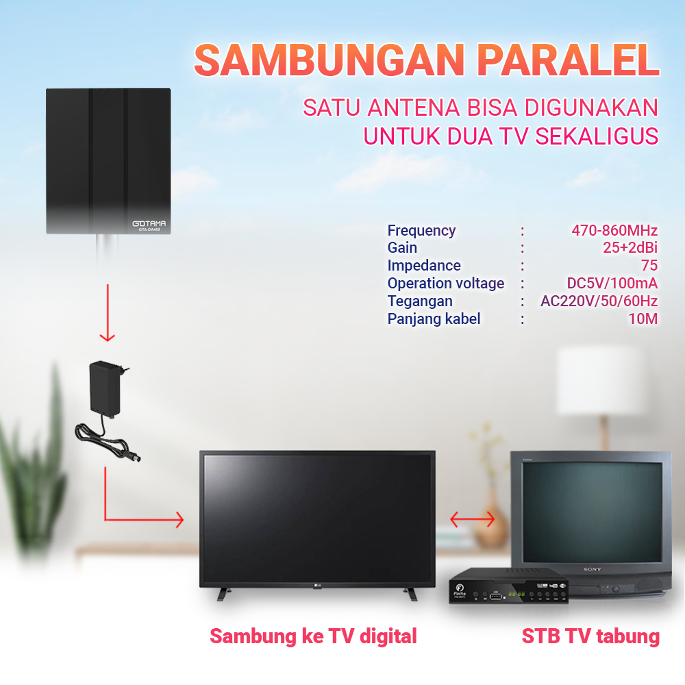 Antena tv Digital Luar Dalam Indoor Outdoor Gotama 2 TV DA-488