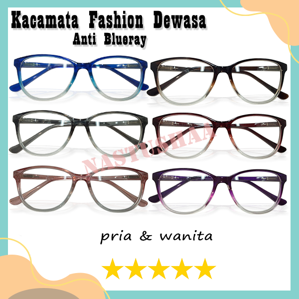 Kacamata Fashion Dewasa Lensa Trasnparant Anti Blueray Bentuk Oval Warna Frame Gradasi Untuk Pria dan Wanita (Unisex) NOCASE