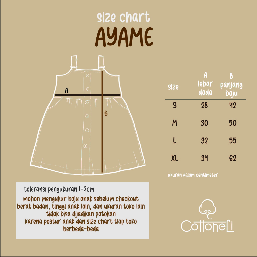 AYAME - COTTONELI Overall Pinafore Anak Rok Dress Linen