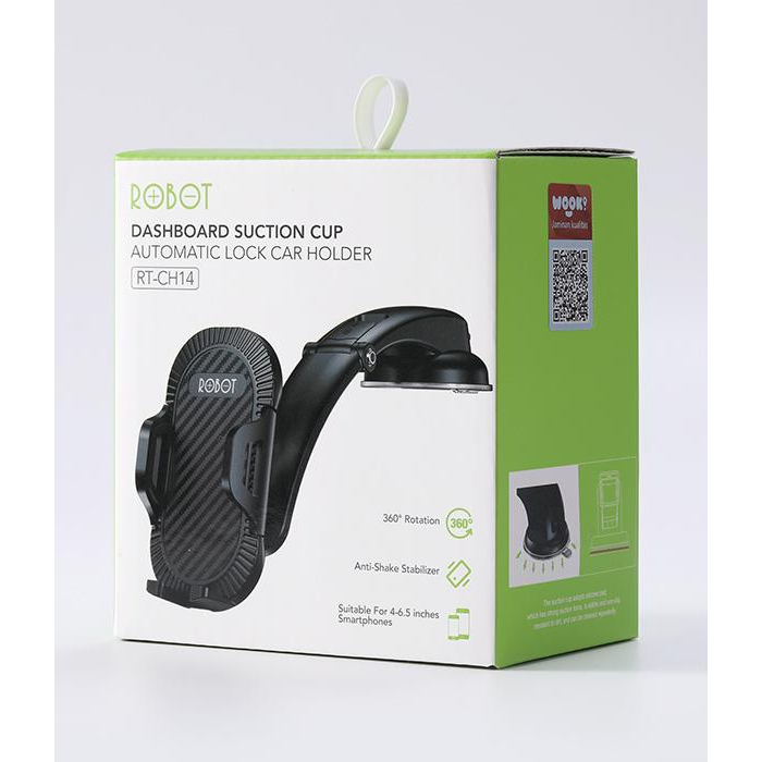 ROBOT RT-CH14 Dashboard Suction Cup Automatic Lock Universal Car Holder Black Original - Garansi 1 Tahun