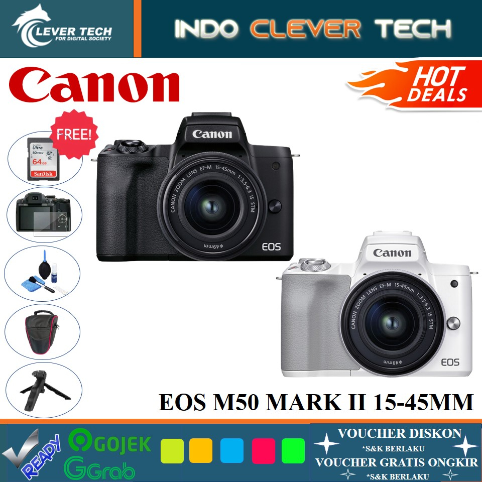 Canon EOS M50 Mark II Kit 15-45mm Mirrorless Camera - GARANSI RESMI