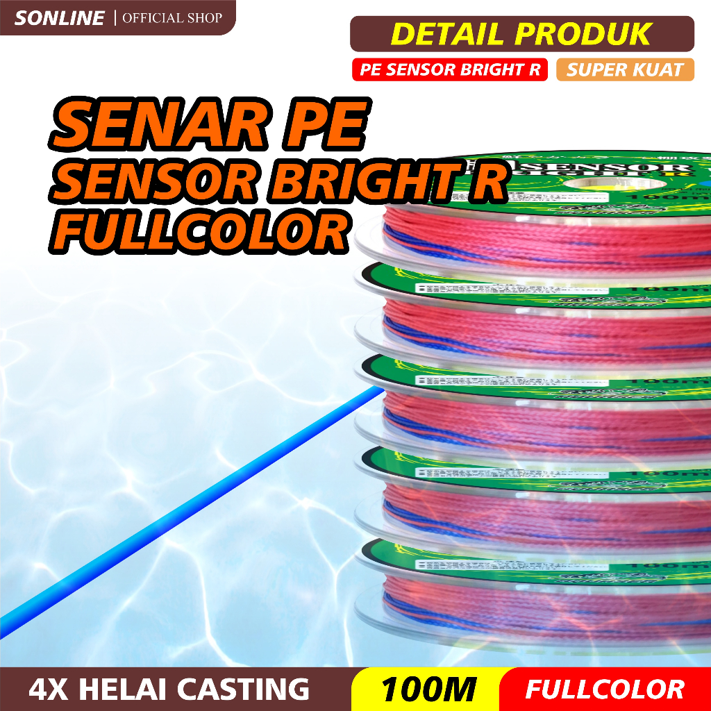 SONLINE - Tali Pancing 100m Senar Pancing PE Sensor Bright Warna Colorfull Senar Pancing 100m Super Kuat &amp; Tahan Bahan PE