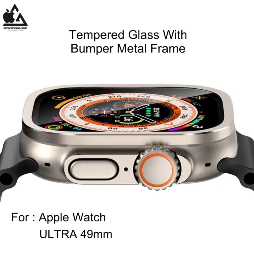 2in1 Tempered Glass With Frame Bumper Metal Apple Watch ULTRA 49mm Screen Guard Protector iWatch Smart Watch Bezel Bemper Anti Gores Kaca Film Pelindung Layar Jam Tangan Pintar