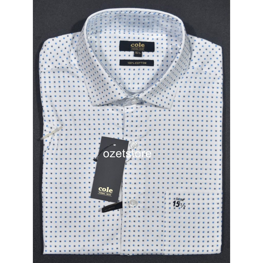 COLE Kemeja Pria Formal Lengan Pendek Putih Motif Slimfit KCS56