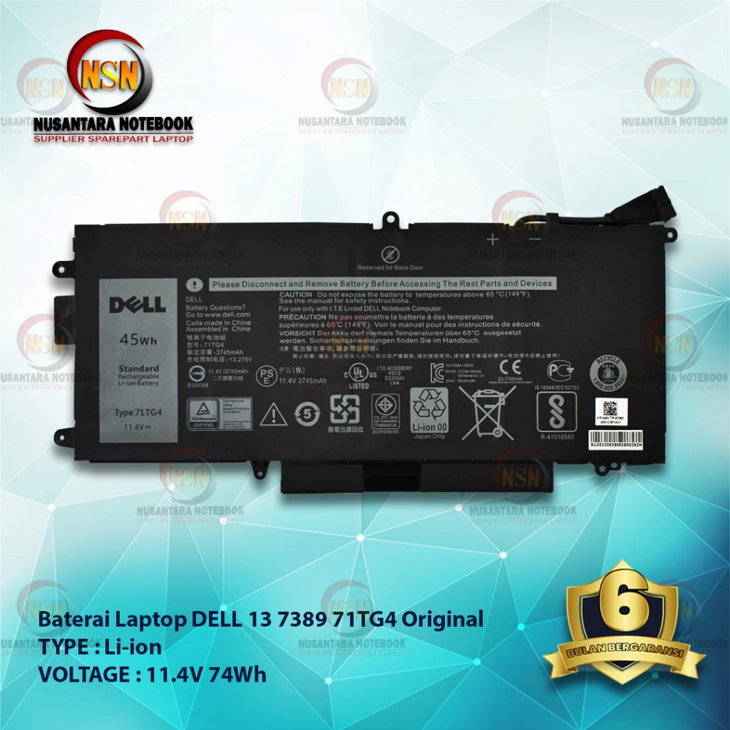 Baterai Dell ORI 13 7389 71TG4 11.4V 74Wh