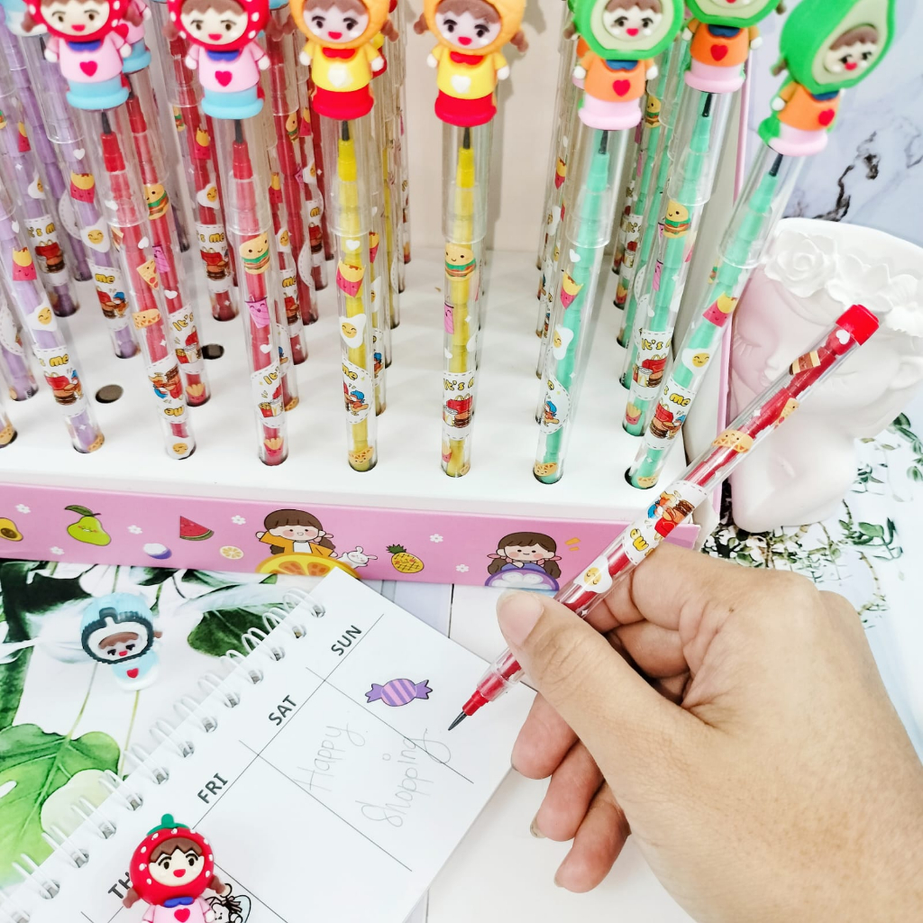 Pensil Susun Buah Cute Girl Lucu / Pensil Sambung karakter Fruit Cewek ready 4 Variant Warna Imut / Pensil Kekinian Favorit Anak Best Seller bisa Grosir dan COD