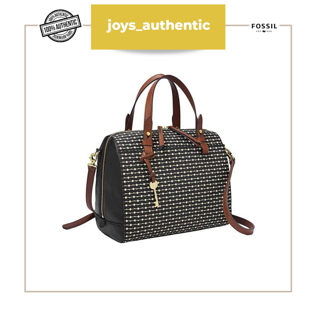 Tas Wanita Fossil Rachel Satchel Hitam Black Stripe Woman Bag Authentic Original