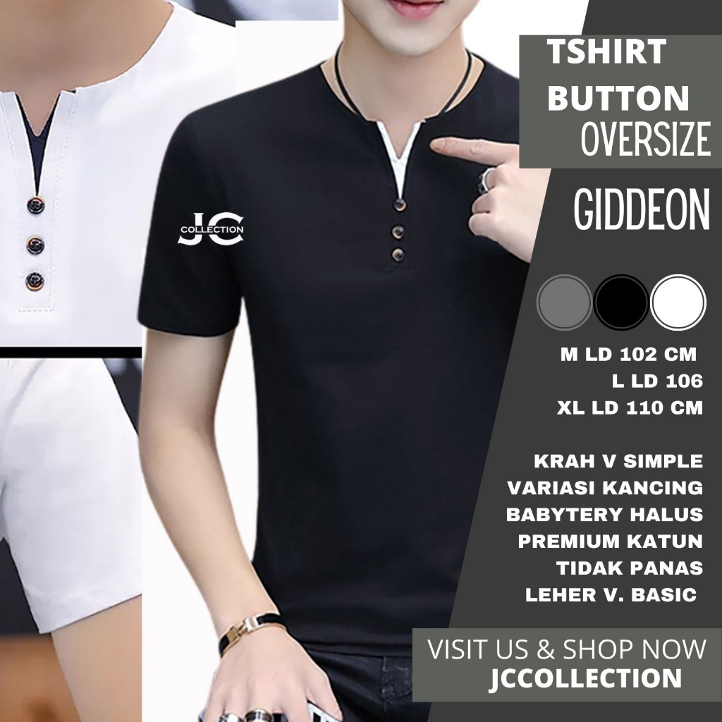 Tshirt Pria Oversize Kaos Lengan pendek Pria Gaya Korea variasi kancing Giddeon - JCCollections