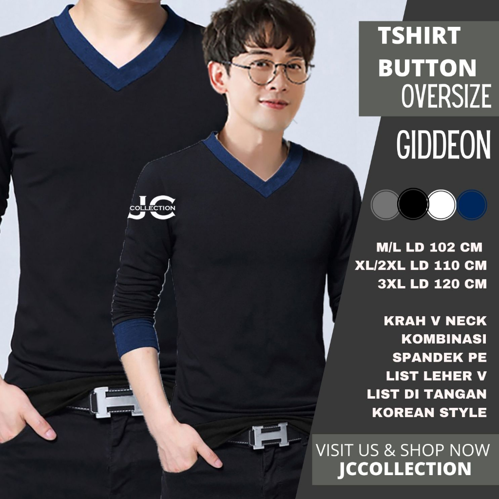 Kaos Pria Polos leher V Lengan Panjang Pria Gaya Korea Liyonell  / Tshirt Kaos Cowok V Neck JCCollections