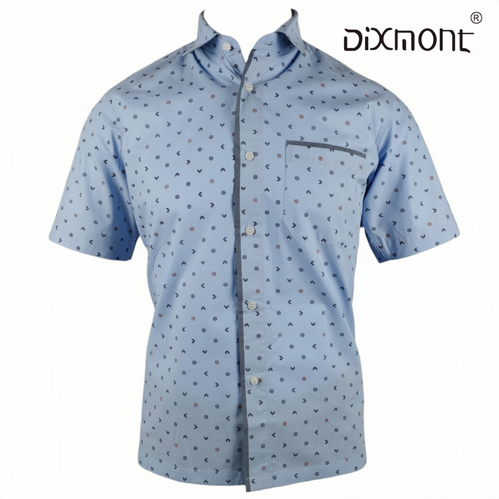 Dixmont Kemeja Pria Basic Formal Motif Lengan Pendek Hem MS01123