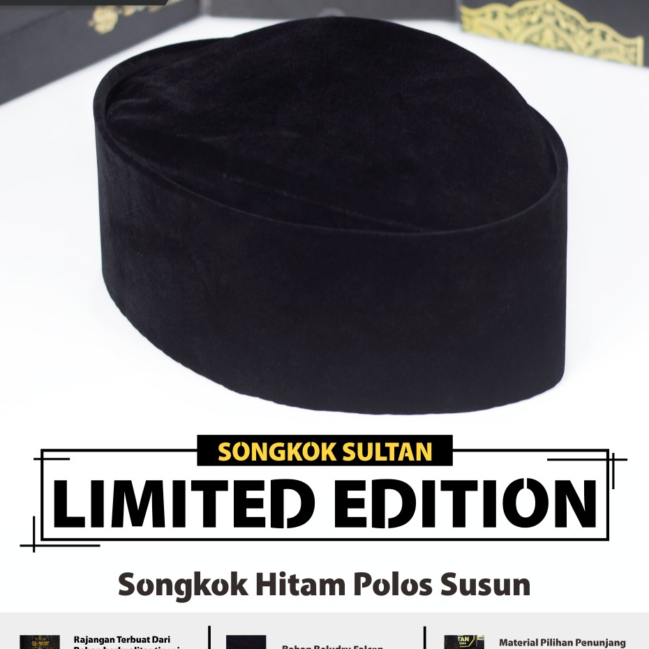 Peci Songkok Hitam SUSUN POLOS &amp; BORDIR NU ROYAL Tinggi 10cm Berkualitas - Bisa COD