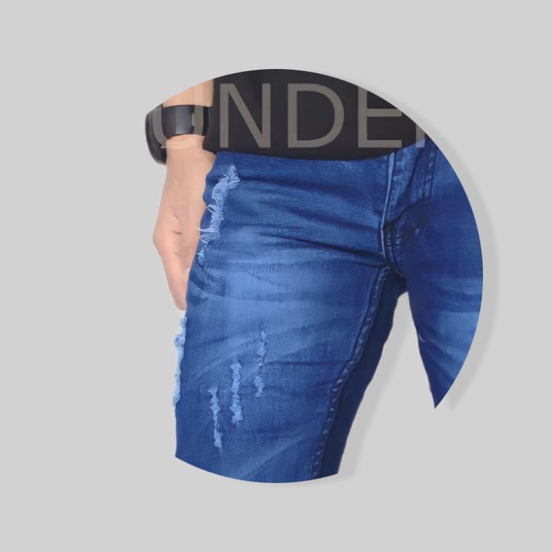 Celana Jeans Pria Sobek Lutut Panjang Slimfit Denim