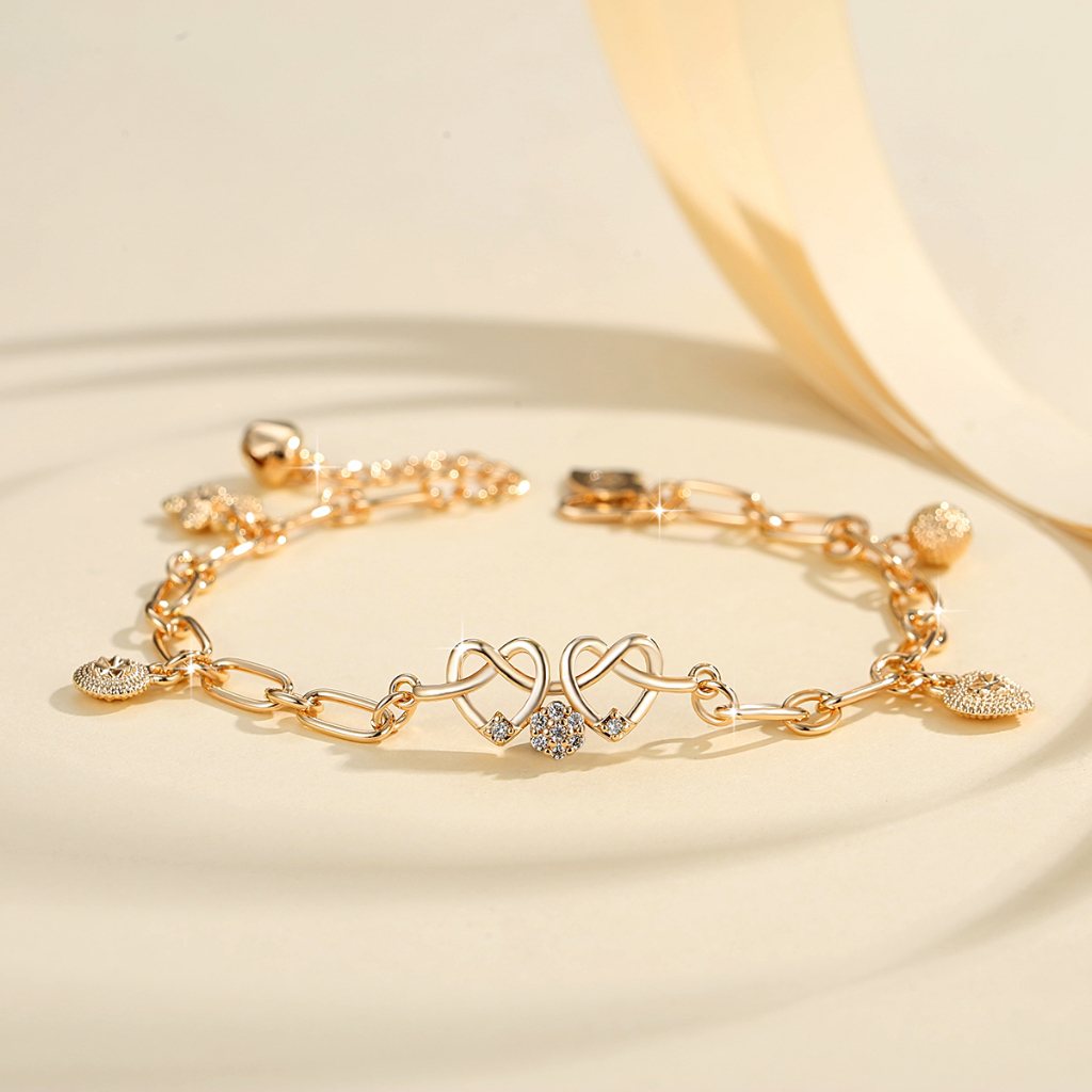 Y098 【Barang spot】Gelang Rantai Wanita Titanium Lapis Emas Hati Anti Karat Lapis Emas Asli Gelang Wanita Rantai Perhiasan