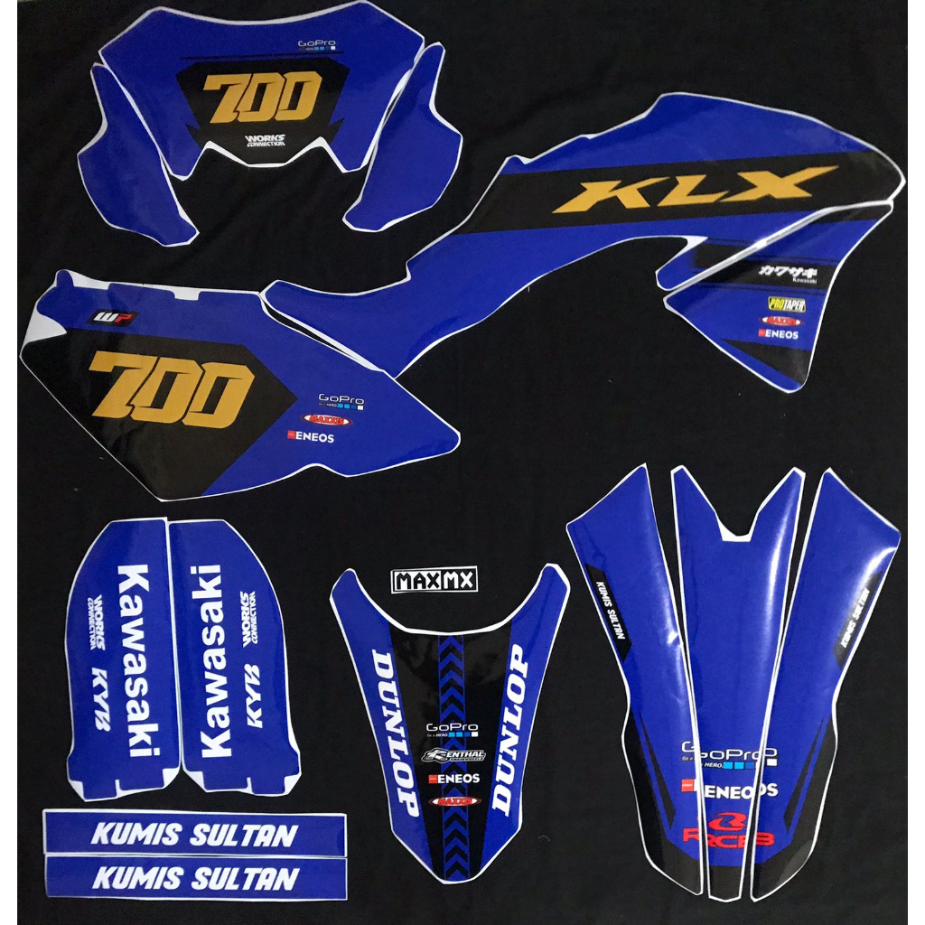 decal stiker klx bf full body warna biru hitam gold