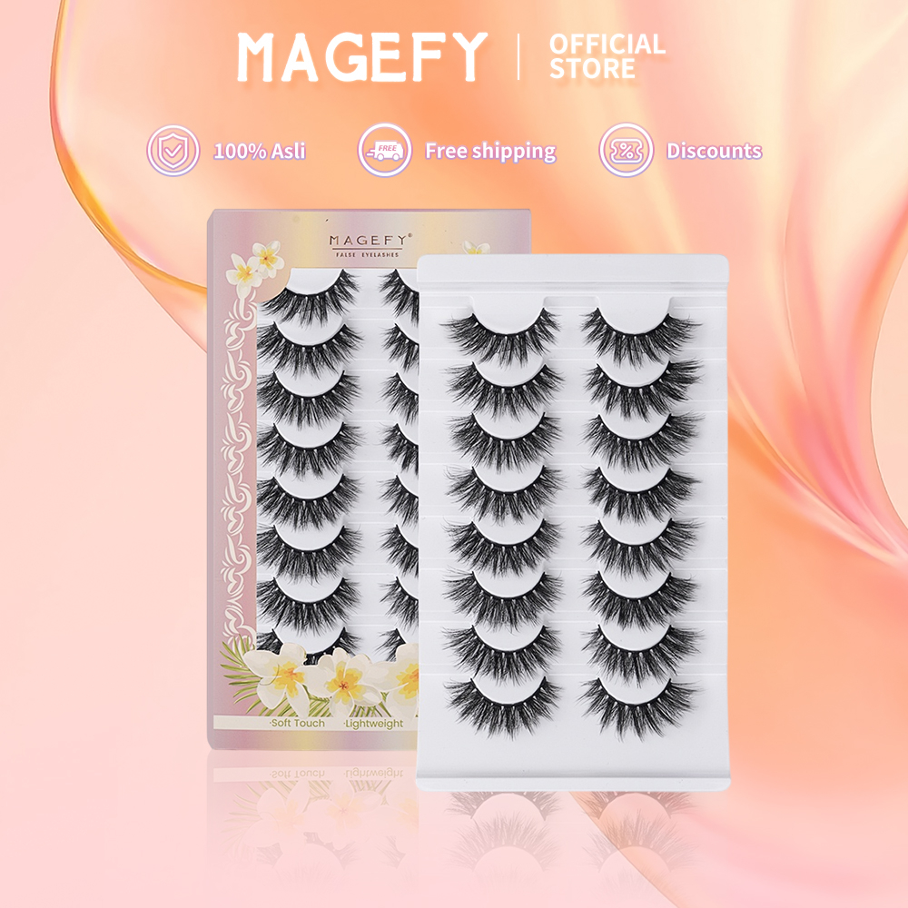 MAGEFY 8 Pasang 3D Bulu Mata Palsu Alami/Ekstensi Panjang Tipis 7188