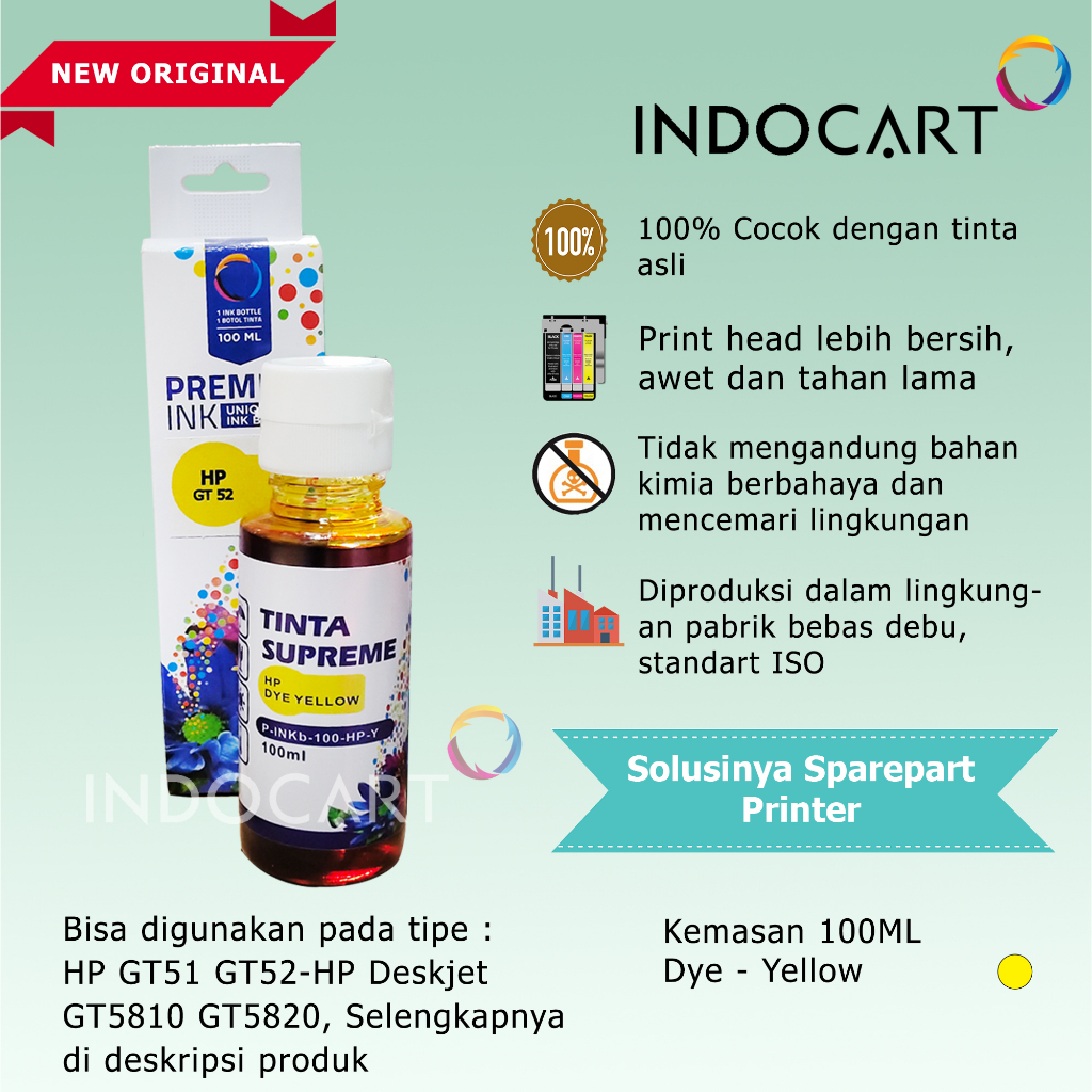 IndoCart Tinta Refill Printer HP GT5810 GT5820 GT 5810 5820-Dye-100ml