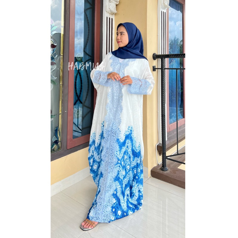 gamis kaftan jumputan palembang asli tenun bahan viscose mic lace