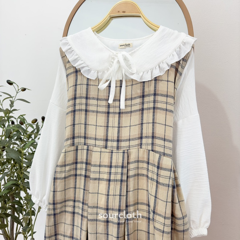 EMIKA DRESS - Set Gamis Tartan Flanel dan Kemeja Inner Syari Motif Kotak