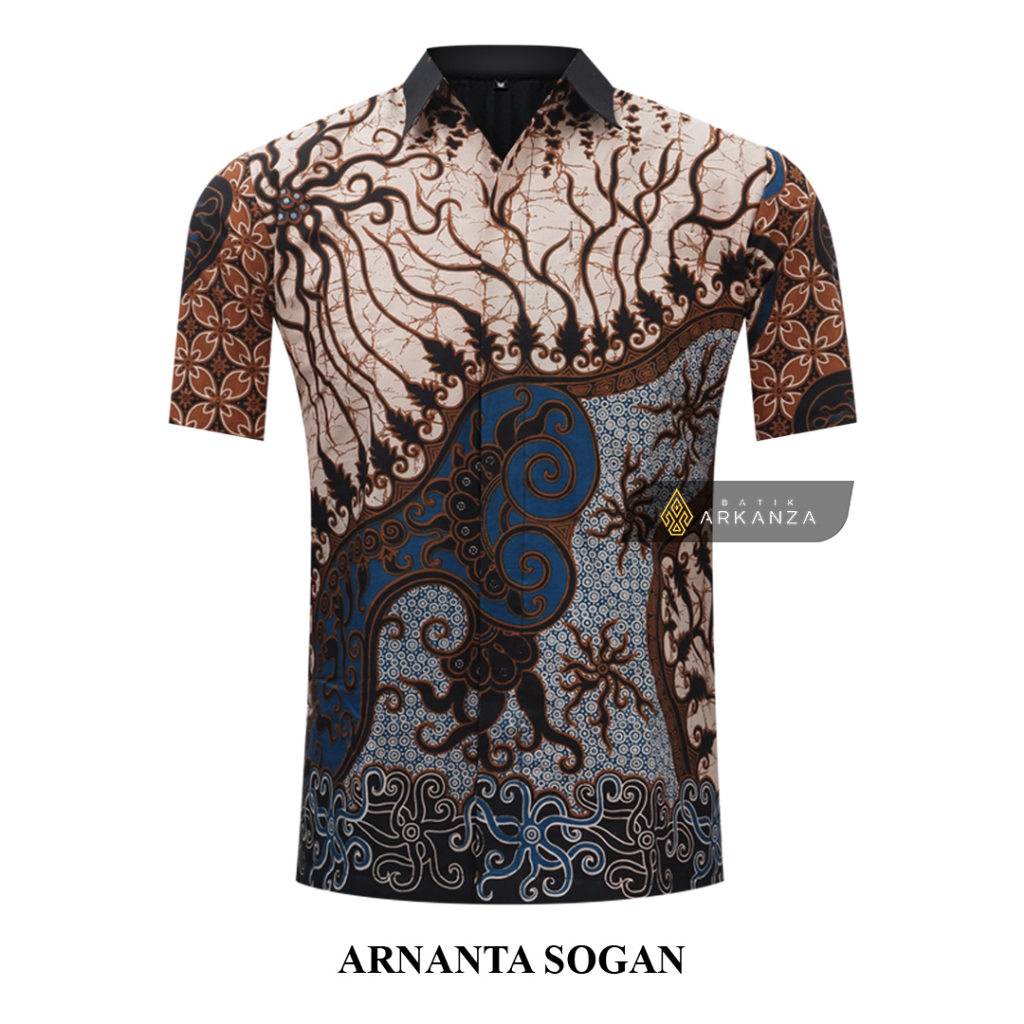 BATIK ARKANZA Motif ARNANTA SOGAN Hem Atasan Kemeja Baju Batik Pria Cowok Laki Laki Slimfit Full Lapis Furing Lengan Panjang Lengan Pendek Original Asli