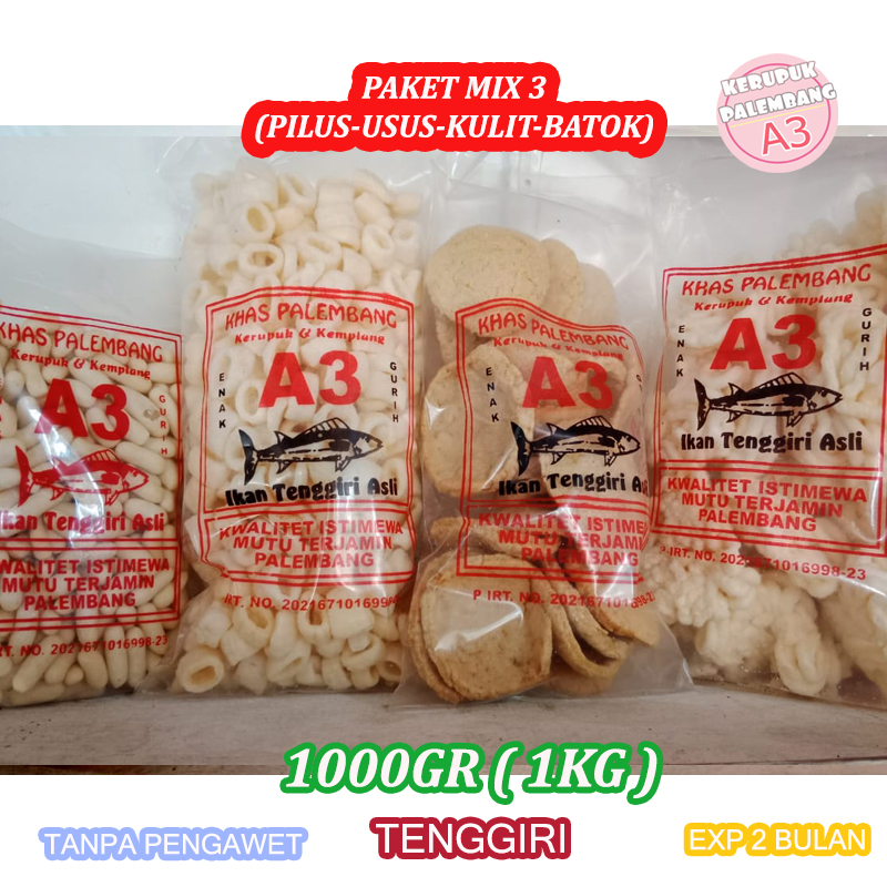 

PAKET MIX 3 - KERUPUK PILUS USUS MINI KULIT BATOK IKAN TENGGIRI