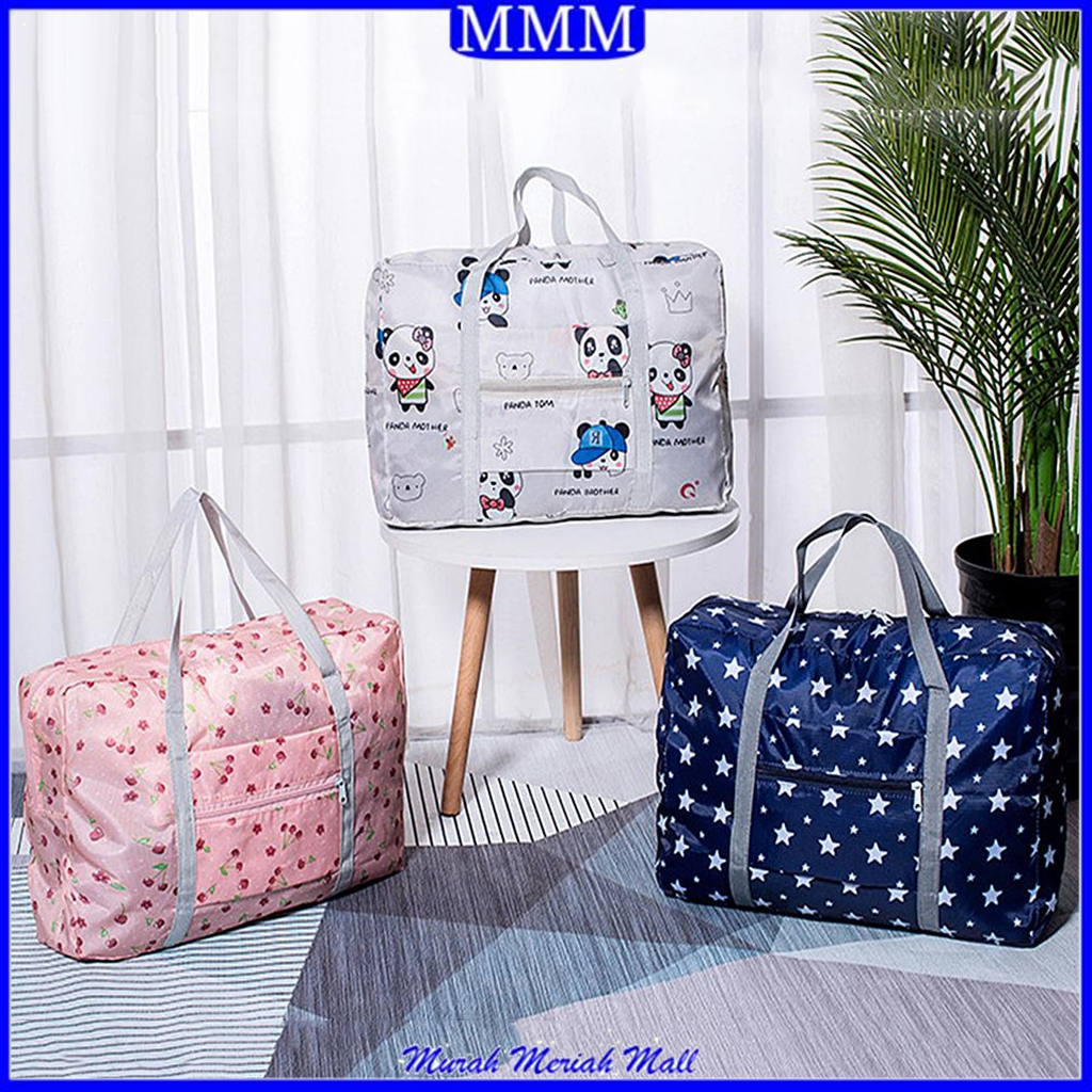 MMM Tas Travel Lipat Motif Besar Foldable Travel Bag Hand Carry Waterproof Tas Koper Lipat Jinjing Polos Murah Import