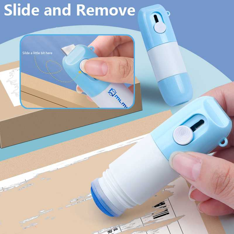 MLMK Stempel Penghapus Resi 2 in 1 Cutter Pembuka Paket 10ml - ML-10 - Blue