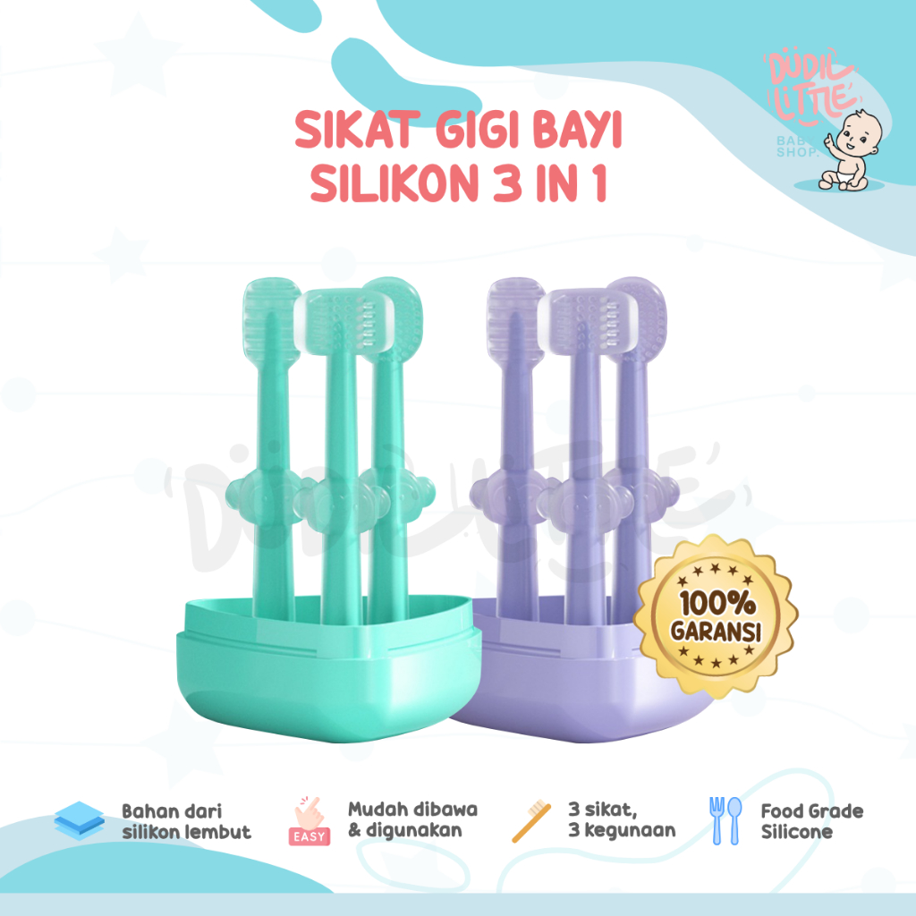Sikat Lidah Bayi Silikon Lembut Sikat Gigi Bayi Pembersih Lidah Bayi 3 In 1 Sikat Gigi Jari Silicon