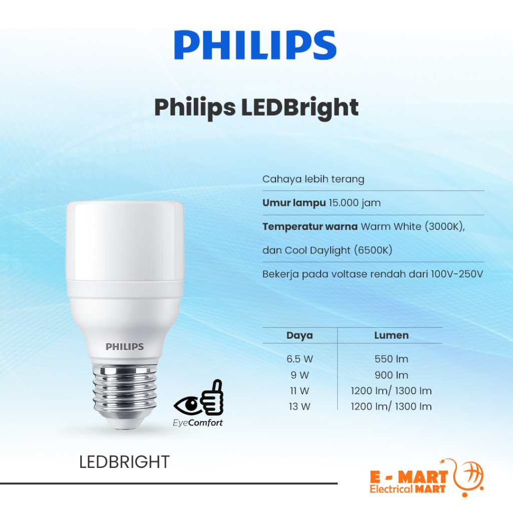 PHILIPS LED BRIGHT 9W 11W 13W 17W 20W / LEBIH TERANG