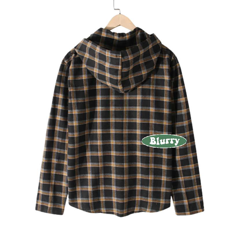 Blurry Studios - Kemeja Hoodie Pria Flanel Big Size Lengan Panjang