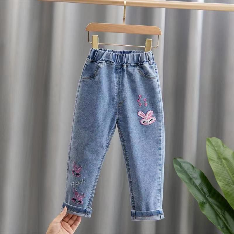 Celana Jeans Anak Perempuan Import  Premium Celana Panjang Anak Cewe Motif Renda Pita Mutiara