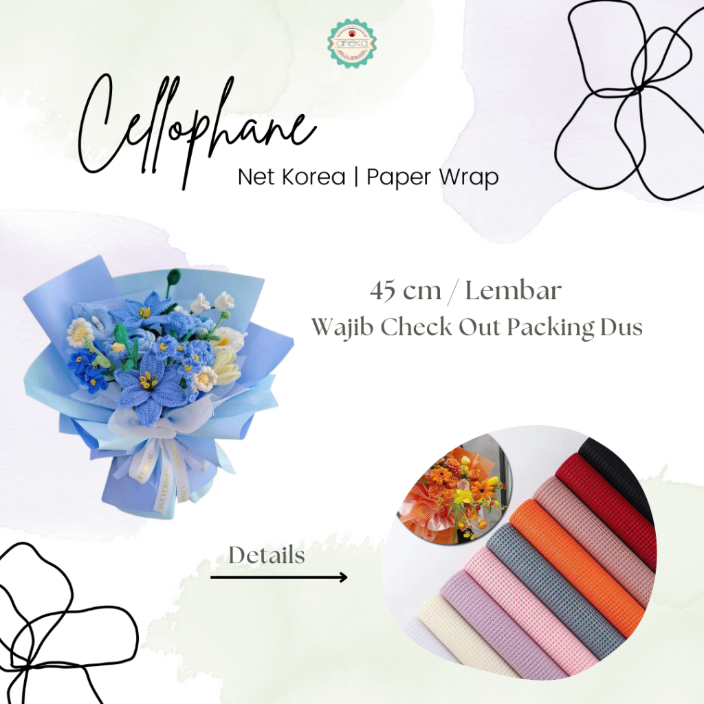 AnekaBenang - [ Lembaran ] Kertas Cellophane Buket Bunga [ Net Korea ] Flower Wrapping Paper Celophane