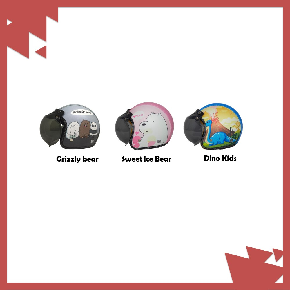 Helm Retro Bogo Anak Full Kulit Printing KIDS Motif Karakter Murah