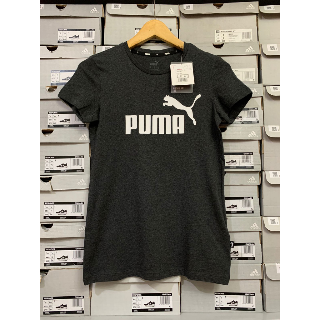 Puma ESS Logo Tee Dark Gray Heather 586774 07 Kaos Wanita Original