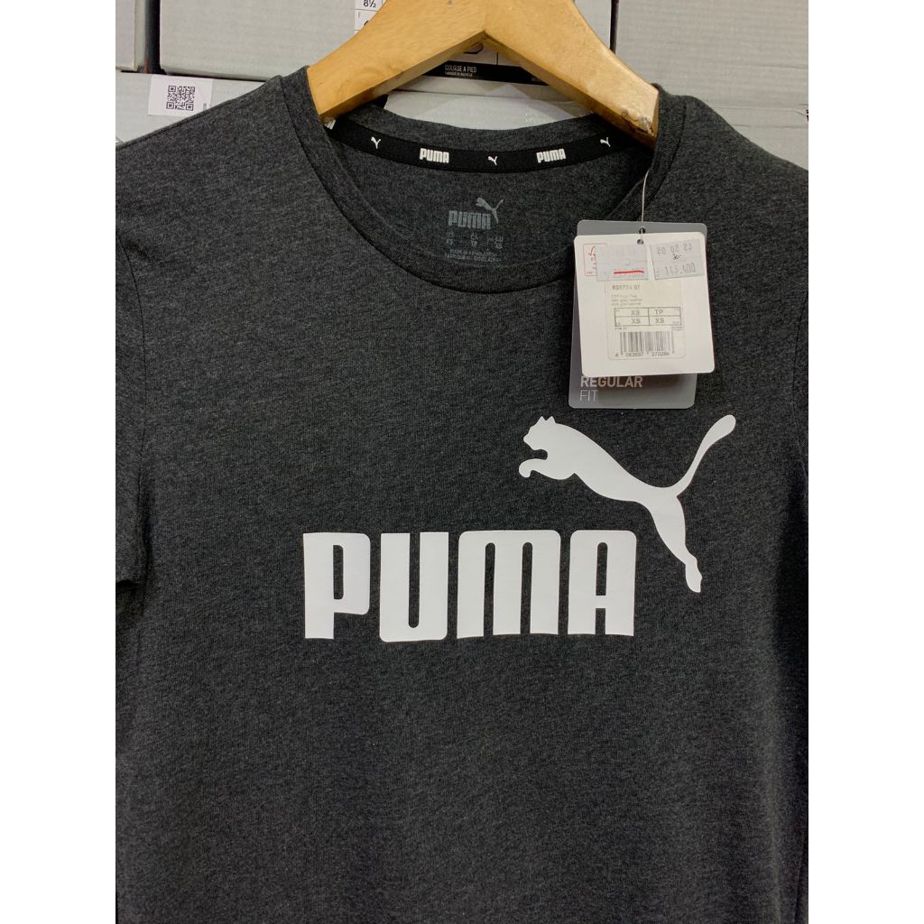 Puma ESS Logo Tee Dark Gray Heather 586774 07 Kaos Wanita Original