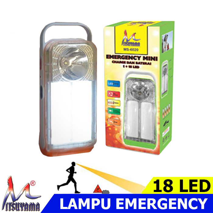 Lampu Emergency Baterai AA + Charger Mitsuyama Ms-6020 1Led + 18Led Su