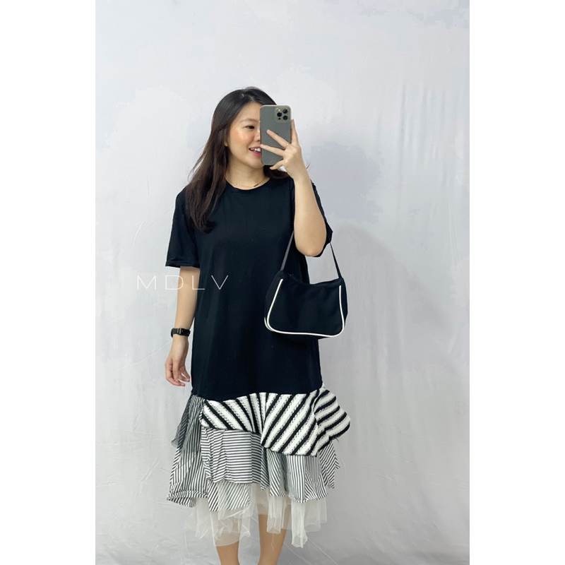 MDLV ~ 89161# Cassey Asymmetrical Drop Waist Midi Dress