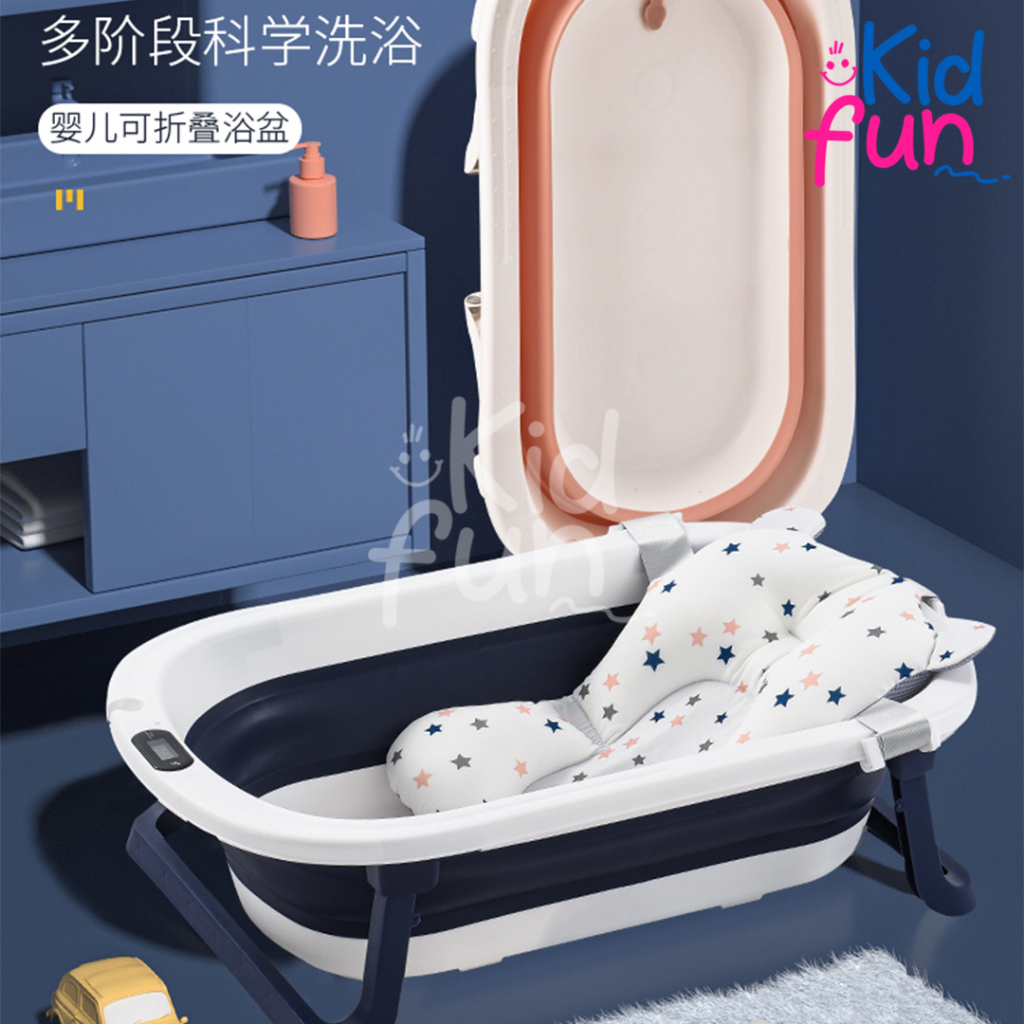 Kidfun- Grosir - Bak Mandi Bayi Thermometer Sensor Panas Lipat Peralatan Bayi Portable Tempat Mandi Bayi Foldble Baby Bathtub Tempat Mandi Bayi Mandi