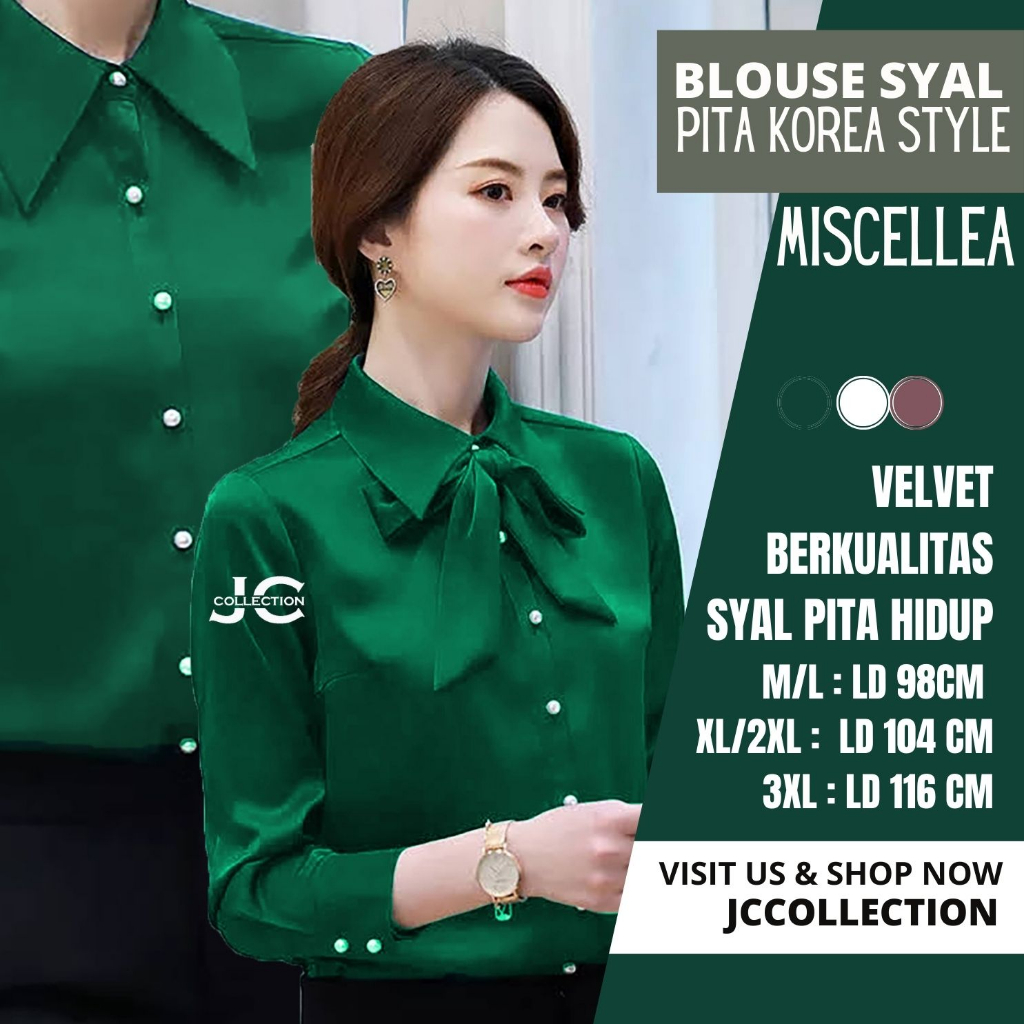 Kemeja Wanita Jumbo Korea Blouse Syal Pita Satin Gaya Korea Missilia - JCCollections