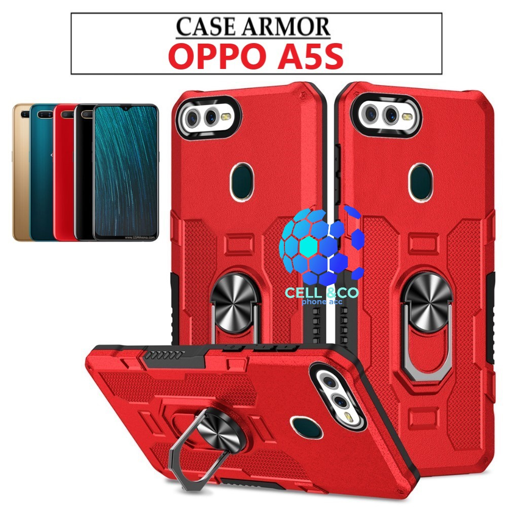 Case Armor OPPO A5S Iring Cincin Magnetic Kesing Hp Protect kamera Premium Hard Case Standing Robot Pelindung Kamera